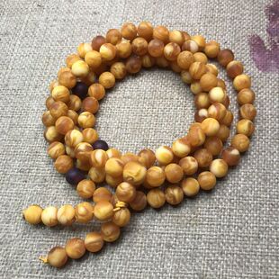 天然二代琥珀蜜蜡老蜡磨砂回流妖花佛珠多圈手串手链108颗8毫米