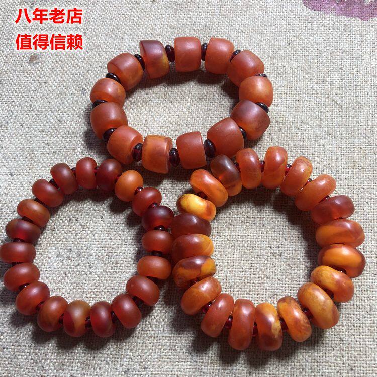 天然二代琥珀蜜蜡老蜡磨砂枣红随形藏式饼子墩子手串手链男女款
