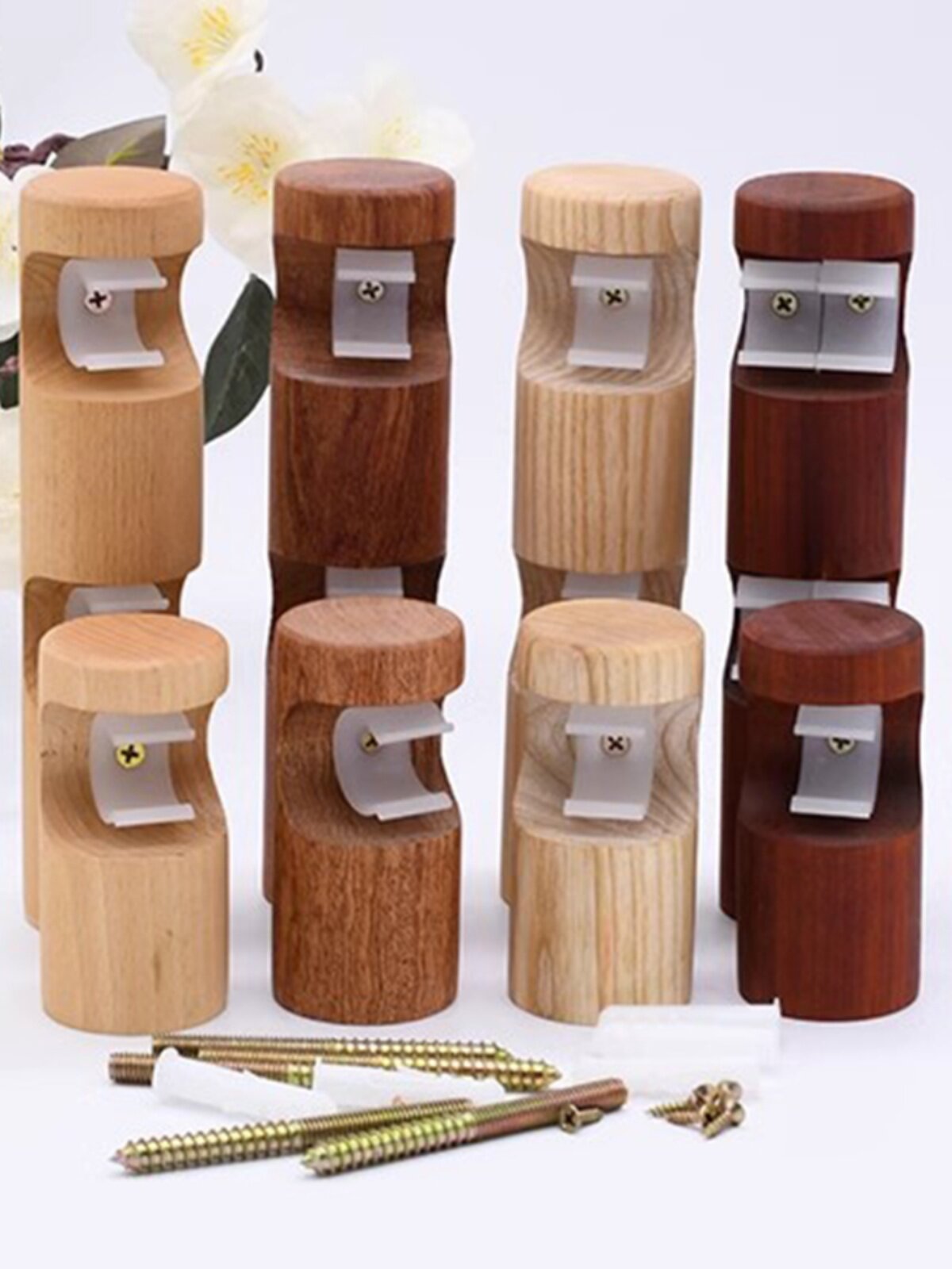 实木罗马杆侧装法兰支架窗帘杆侧装支架飘窗支架衣柜挂衣杆支架