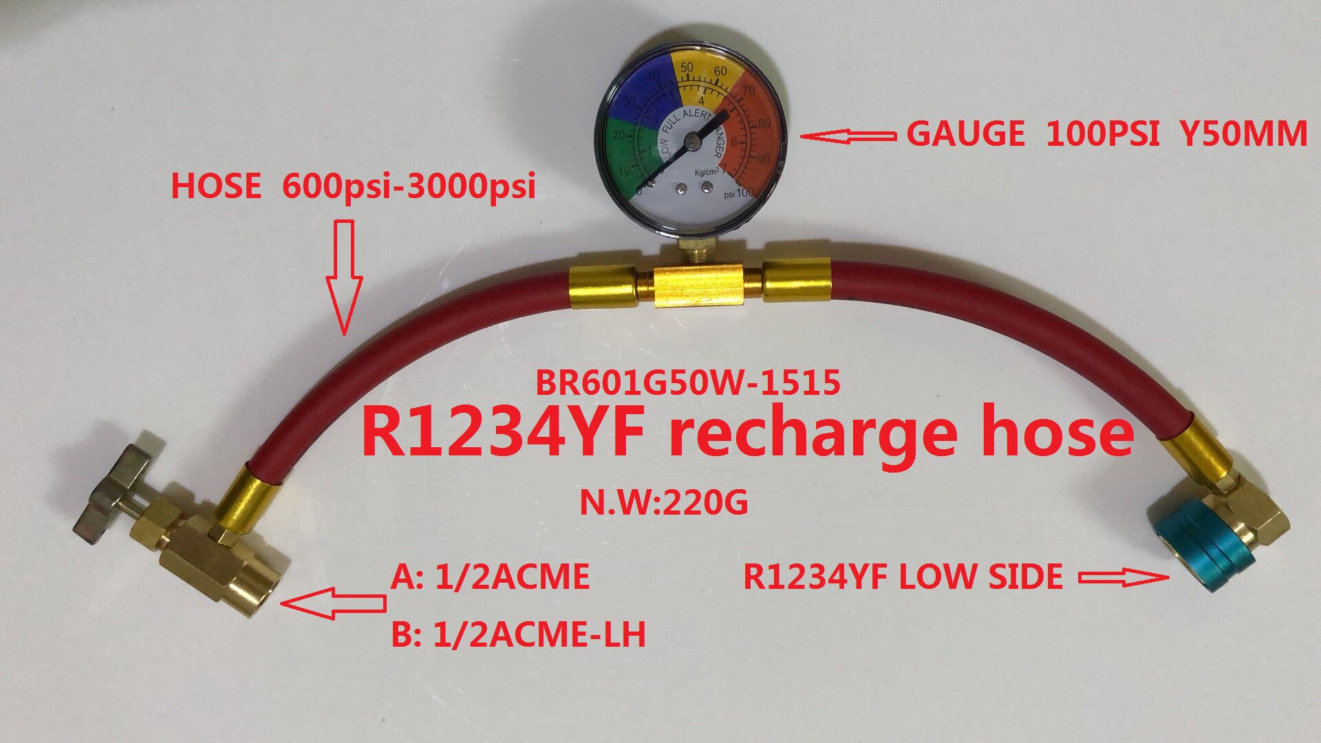 R1234YF hose 欧美汽车空调制冷剂雪种冷媒补充加注加氟管AL601
