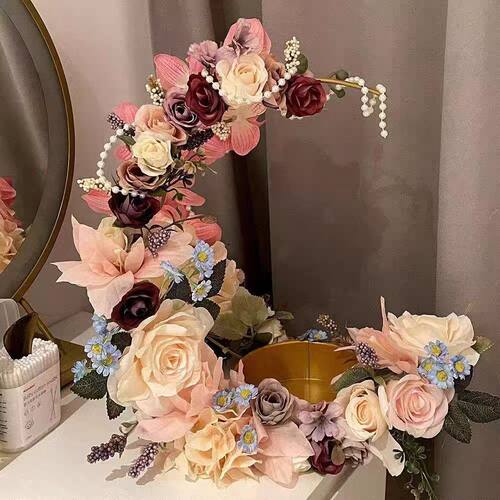 中式婚礼仿真花装饰婚房婚鞋