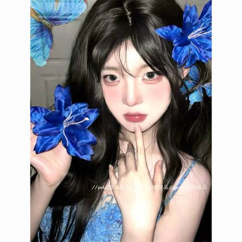 清冷感蓝色蝴蝶百合花朵发夹