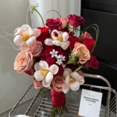 高级浪漫红色系订婚手捧花结婚花束仿真花创意新婚礼物送朋友闺蜜