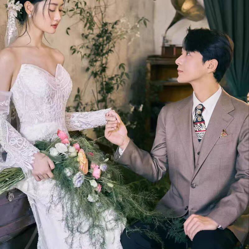 野生感自然款瀑布手捧花仿真花新娘结婚户外婚礼旅拍领证婚纱照