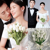 结婚婚礼白色手拿花 外景婚纱照拍摄郁金香手捧花 韩式 新娘手捧花