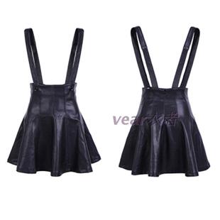 背带皮裙女高腰a字裙显气质调长短小黑皮裙大摆裙女 2025秋冬新品