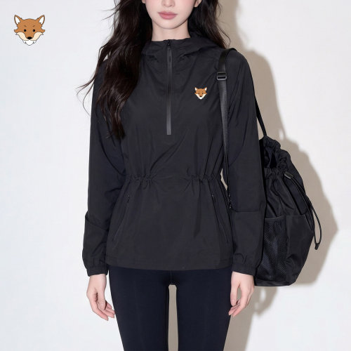 April Fox 英国小狐狸黑色拉链收腰连帽外套女2026秋季新款短款上