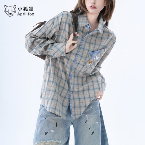 April Fox英国 小狐狸美式复古宽松长袖衬衫女2026秋季薄款休闲衬
