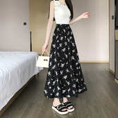 宽松显瘦垂感中长款 薄款 a字大摆伞裙 胖mm碎花半身裙子女夏季 大码
