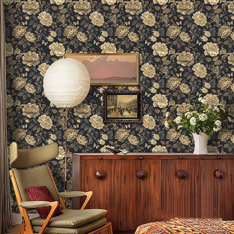 莫奈花园墙纸自粘法式中古风柜子装饰贴纸衣柜门翻新改造壁纸防水