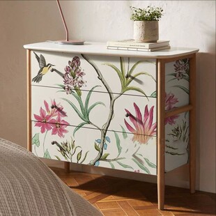 美式复古花鸟贴纸柜门抽屉柜子改造橱柜衣柜家具旧物翻新自粘墙纸