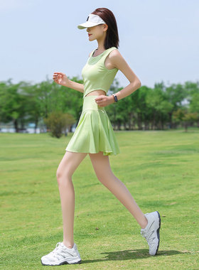 绝美网球运动套装女2026新款羽毛球服瑜伽短裙晨跑步健身上衣背心