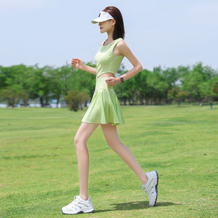 绝美网球运动套装女2026新款羽毛球服瑜伽短裙晨跑步健身上衣背心
