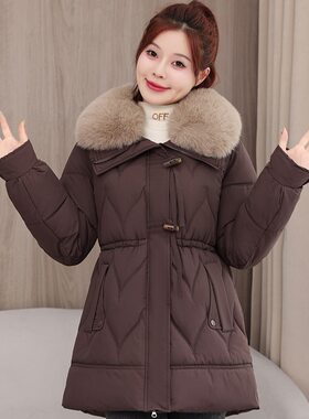 中长款大毛领棉服翻领新款女装棉衣秋冬加厚宽松大码外套潮优质日