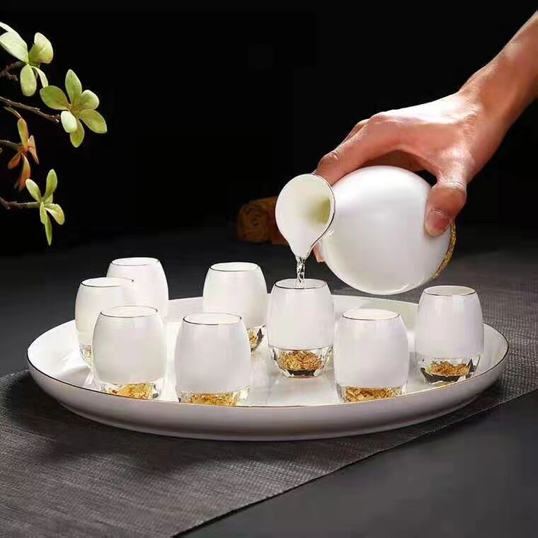 创意金箔白酒杯一口杯酒具陶瓷杯