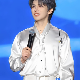 设计感休闲百搭垂感长袖 男女韩版 衬衣 白色领带衬衫 明星李耕耘同款