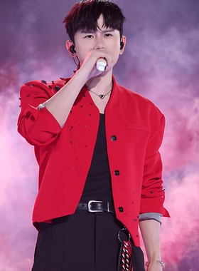 张杰同款红色短款重工钉珠外套男中式韩版高级感痞帅休闲夹克外套