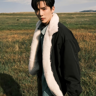 王安宇同款羊羔毛棉服外套男秋冬季加厚保暖黑色美式休闲拉链夹克