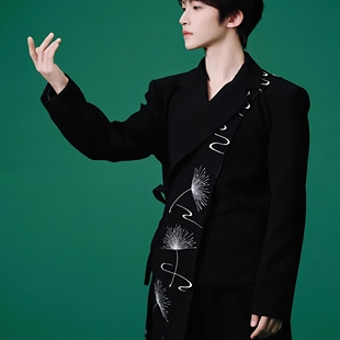 男士 走秀道袍西装 高级感刺绣蒲公英西服外套潮 国风新中式 刘宇同款
