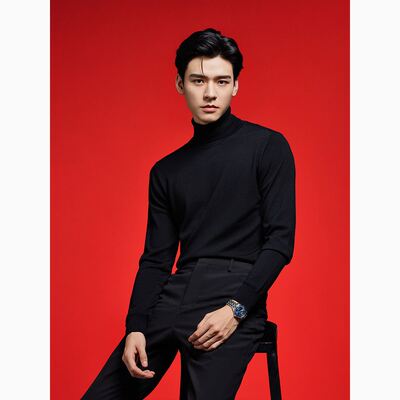 欧代龚俊同款高领黑色羊绒长袖男士毛衣内搭打底衫秋冬季保暖潮流