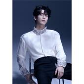 星服张凌赫同款 白色气质珍珠镶钻立领长袖 上衣百搭绸缎衬衣宽松休