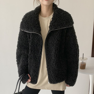 羊羔毛毛上衣女短款 2025冬季 皮草外套宽松翻领皮毛一体慵懒风韩版