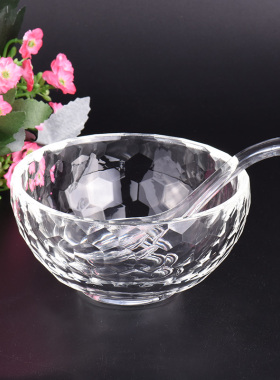 中式仿水晶沙拉碗水果耐热餐具汤碗勺子微波炉适用冰淇淋碗玻璃勺