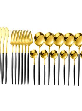 24 Pcs Stainless Steel Black Gold Silver Luxury Cutlery Dinn