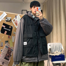 韩版潮流假两件撞色工装羽绒棉服男冬季宽松连帽棉衣外套帅气棉袄