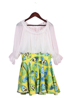 [徐]67XYD*038女春秋圆领拼接聚酯纤维白色连衣裙天天淘宝