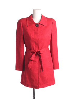 【徐07】思(崮)系列151SP*534库存春秋女方领红花腰带款风衣外套