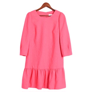 红色休闲百褶边连衣裙子 R系列142077春秋女套头圆领长袖 徐08