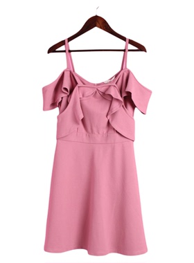 【徐07】香蕉系列124XJBB311库存上新女夏露肩短袖荷叶边连衣裙