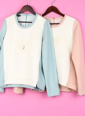 【徐】 [万]包邮法系列76FWXZ238女春秋圆领拼接针织套头外衣卫衣