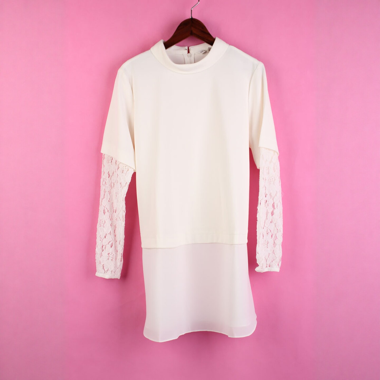 【徐08】104SYMM132库存剪标上新女春秋圆领长袖拼接白色雪纺上衣