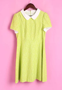 修身 夏季 绿色连衣裙 R系列142153库存清仓上新女式 套头圆领短袖