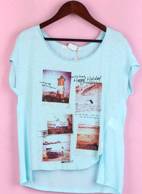 【徐08】坚系列80JCWD185女夏圆领短袖宽松印花休闲T恤