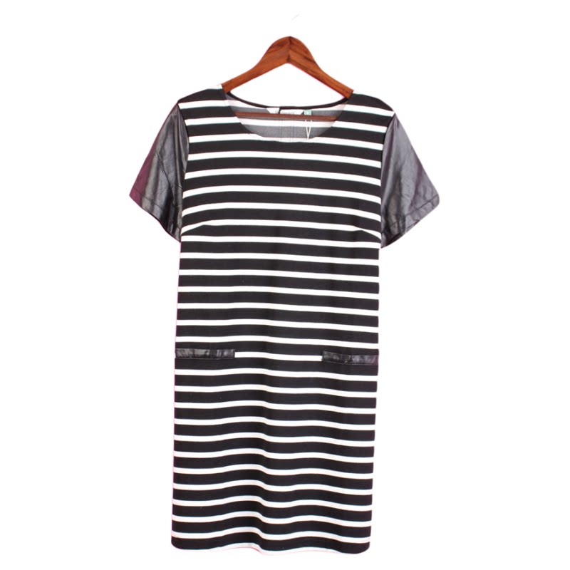 【徐08】瑕疵104SYMM094库存剪标女春秋短袖条纹孕妇宽松连衣裙