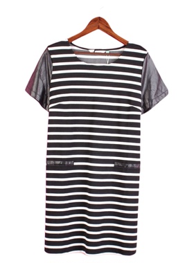 【徐08】瑕疵104SYMM094库存剪标女春秋短袖条纹孕妇宽松连衣裙