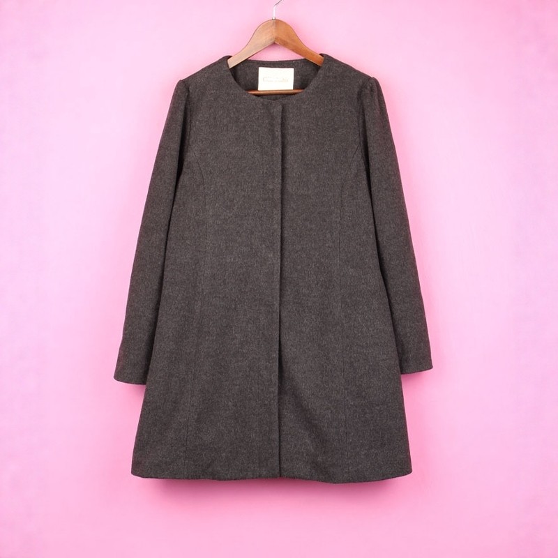 【徐】包邮N系列132NC005女秋冬翻领长袖灰色毛呢大衣外套