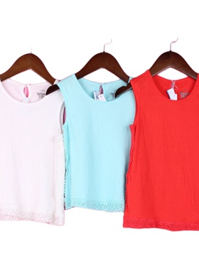 [徐]GCH81231女童夏圆领无袖纯色背心花边上衣特惠价