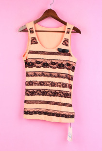 修身 圆领无袖 109XY760上新女夏季 横条纹蕾丝边小背心上衣 徐08