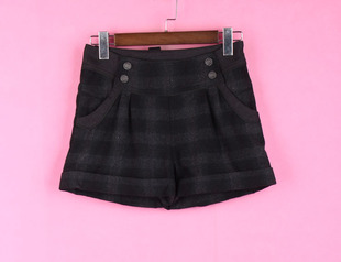 高腰百搭黑色毛呢短裤 修身 83YH354女秋冬休闲裤 子 徐