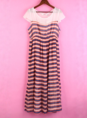 【徐08】104SYMM111剪标上新女夏套头圆领短袖宽松条纹孕妇连衣裙