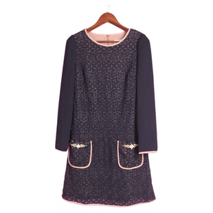 拼接休闲连衣裙 R系列142027库存清仓春秋女套头圆领长袖 徐08