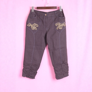 女士灰色中腰休闲中裤 古系列GYZ148304春秋季 徐08