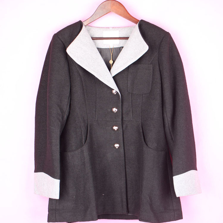 【徐12】111bbt076女秋冬款蓝色黑色西转领长袖毛呢外套大衣