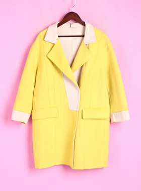 【徐12】米系列133MCT173女秋冬季纯色中长翻领简约毛呢大衣外套