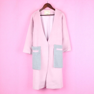 徐08 V领拼色长袖 113SS010女式 开衫 长大衣外套 春秋季