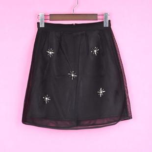 半身裙敞摆雪纺聚酯纤维黑色S号短裙子 71JM663女库存春秋季 徐